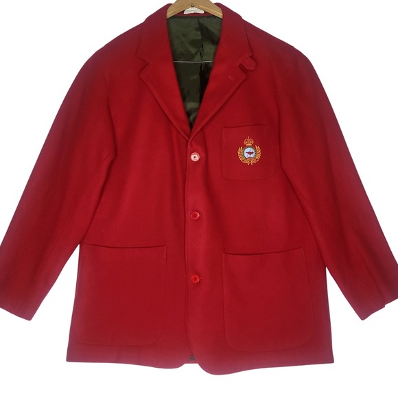 Vintage Faconnable Red Wool Blazer Sport Coat Crest Made in France Mens